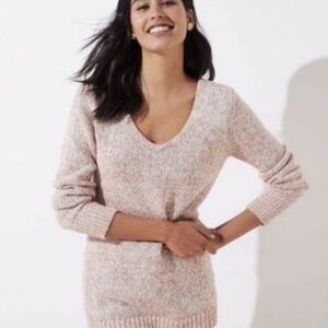 LOFT Pink Marl Knit Tunic Sweater V Neckline